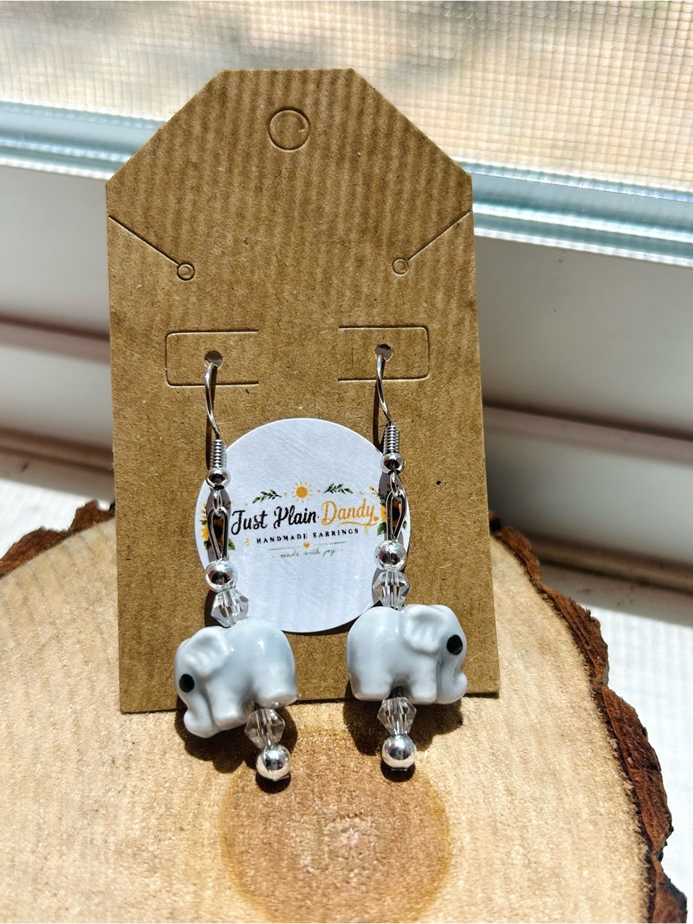 White Elephant Beaded Dangle Earrings Handmade Animal Jewelry Cute Boho Earrings - Picture 3 of 4